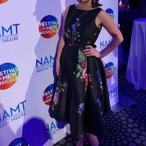 eShakti Tea-Length A-Line Floral Dress